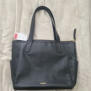 NWT black leather Fossil purse